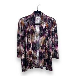XL VINTAGE NIKKI SHRUG BLOUSE TOP PURPLE BEIGE WHITE LONG SLEEVE OPEN FRONT